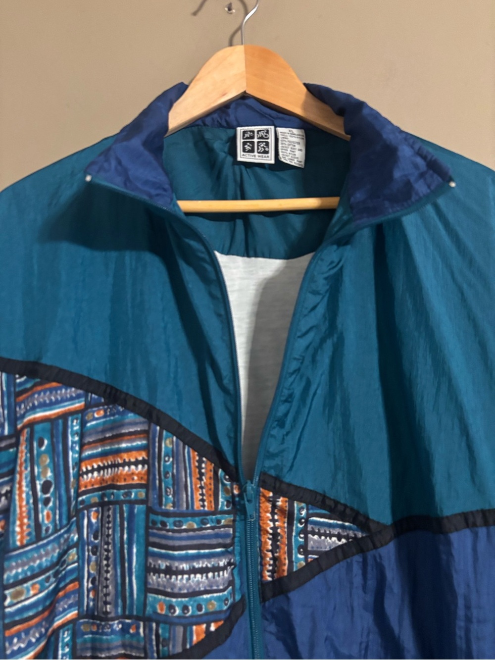 Hello 80’s Teal & Indigo Retro Pattern Windbreaker Active Wear Size Unisex XL - Picture 5 of 6